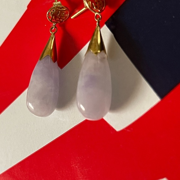 14k gold genuine natural light green jade lilac - Picture 2 of 4